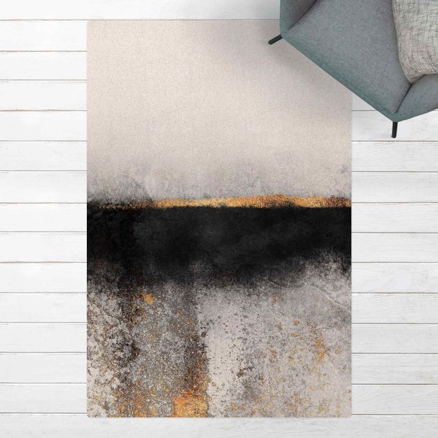tapis contemporain Horizon doré abstrait noir et blanc