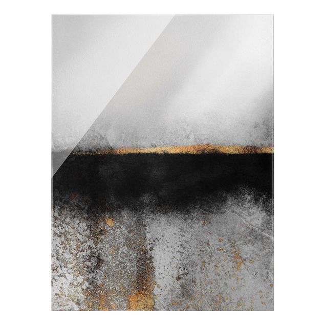 Tableaux noir et blanc Horizon doré abstrait noir et blanc