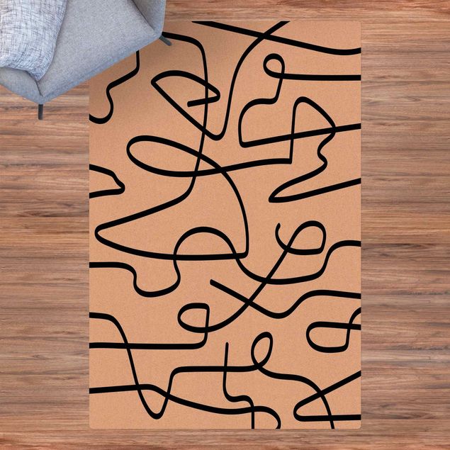 tapis salon moderne Lignes fluides abstraites noir