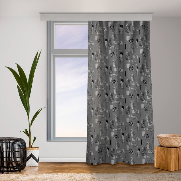 rideau thermique sur mesure Abstract Pattern With Palm Leaves - Grey