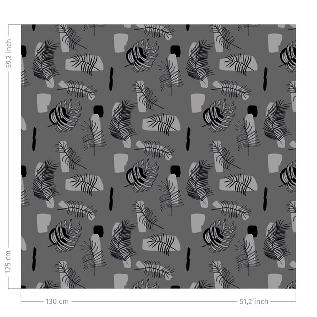 rideaux salon moderne Abstract Pattern With Palm Leaves - Grey