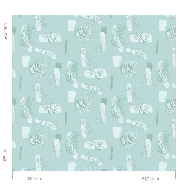 rideaux salon moderne Abstract Pattern With Palm Leaves - Pastel Mint Green