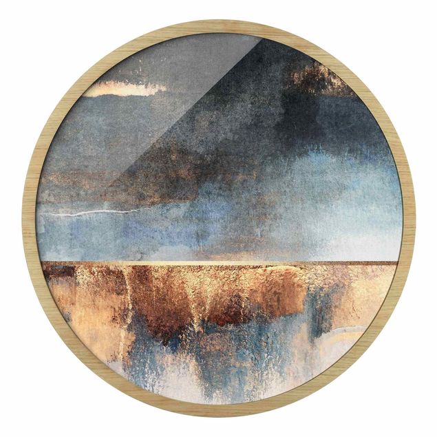 Affiches encadrées reproductions Bord de lac abstrait en or