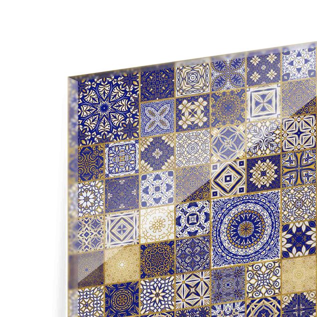 Fonds de hotte - Oriental Tiles Blue With Golden Shimmer - Format paysage 3:2