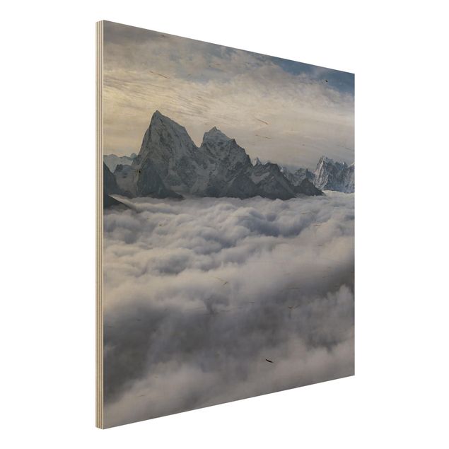 Tableaux en bois avec paysage Mer de nuages dans l'Himalaya