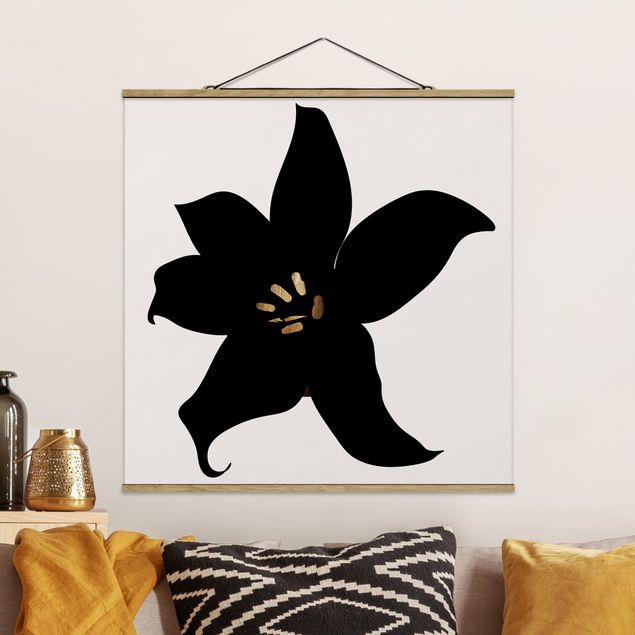 Déco mur cuisine Monde végétal graphique - Orchidée noire et or