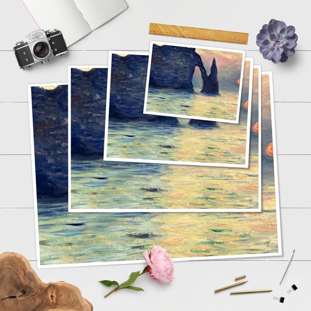Tableau nature Claude Monet - La falaise, Étretat, coucher de soleil