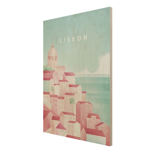 Tableaux en bois avec plage & mer Poster de voyage - Lisbonne