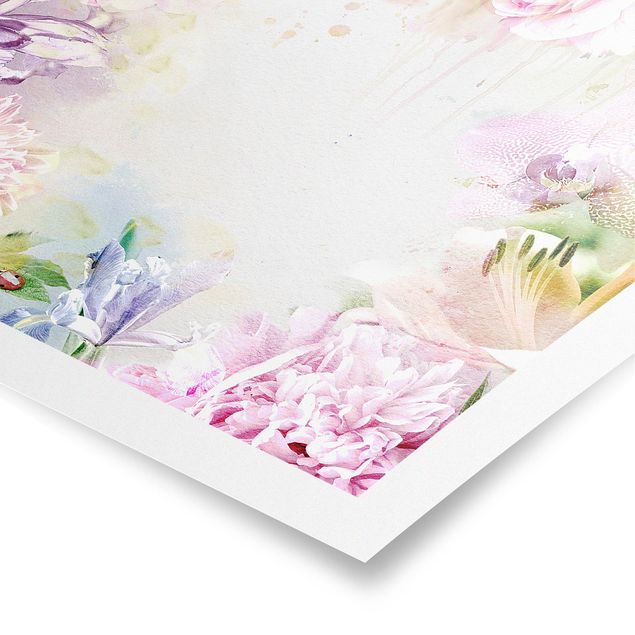 Poster mural fleurs Mélange de fleurs pastel à l'aquarelle