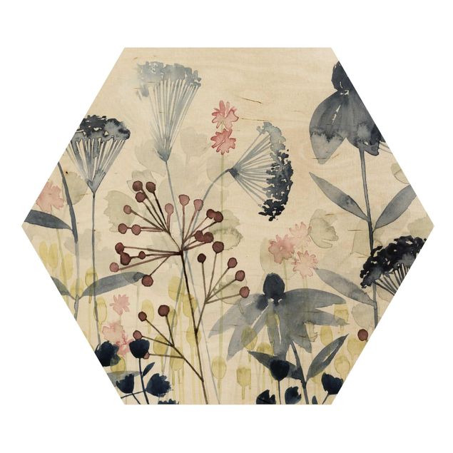 Hexagone en bois - Wildflower Watercolour I