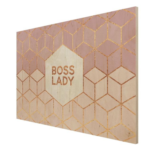 Tableaux en bois avec citations Boss Lady Hexagones en Rose