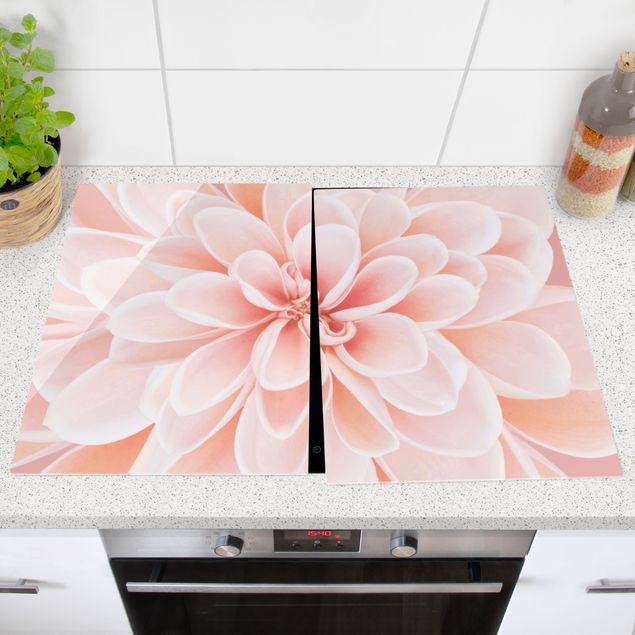 Cache plaques de cuisson fleurs Dahlia en rose pastel