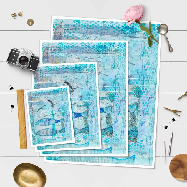 Tableau décoration Collage coloré - Poisson bleu