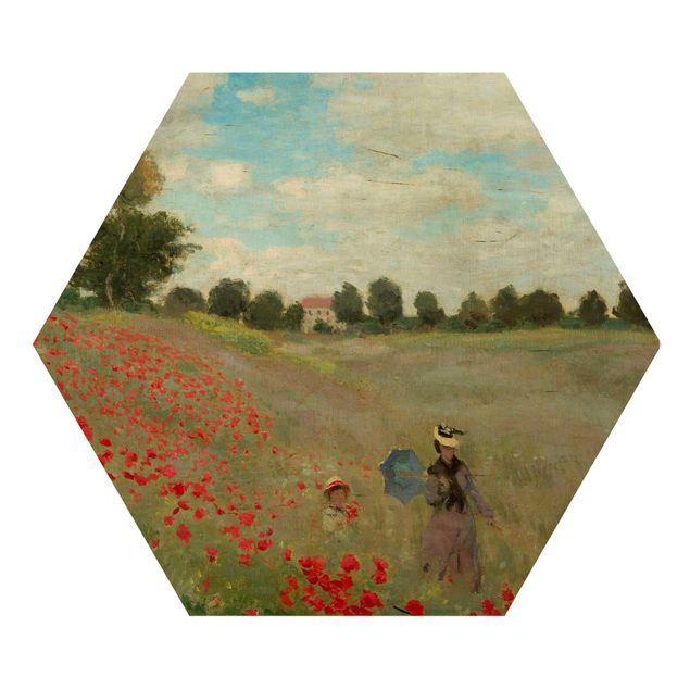 Tableaux en bois avec paysage Claude Monet - Champ de coquelicots près d'Argenteuil