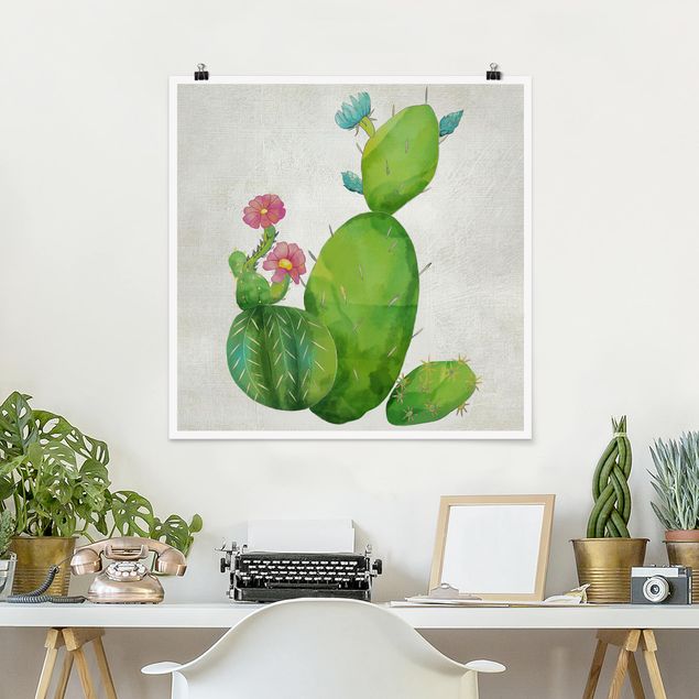 Tableaux modernes Famille de cactus en rose et turquoise