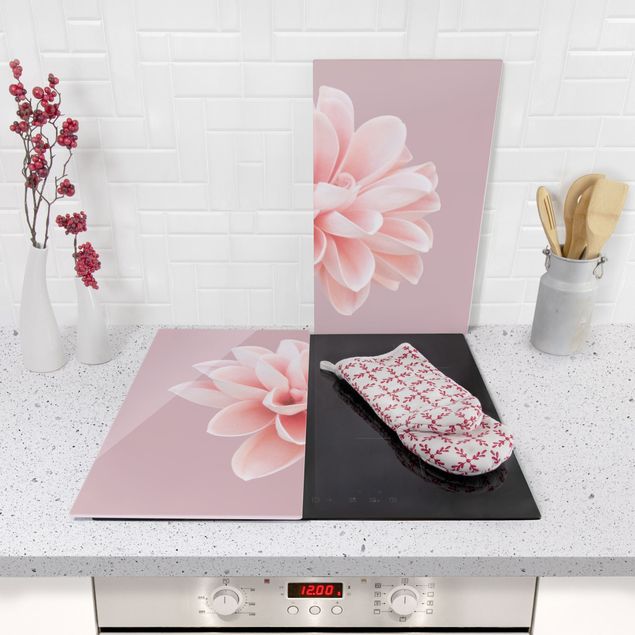 Cache plaques de cuisson Fleur Dahlia Lavande Rose Blanc