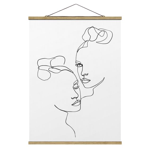 Tableau abstrait Line Art Visages Femmes Noirs et Blancs