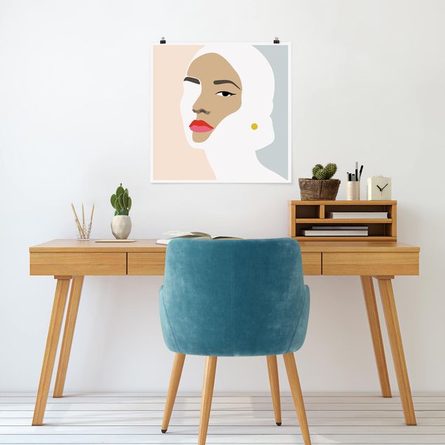Tableaux moderne Line Art Portrait Femme Pastel Gris