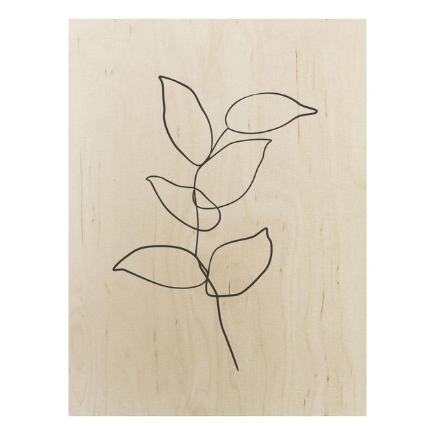 Tableaux en bois avec fleurs Line Art Branche noir et blanc