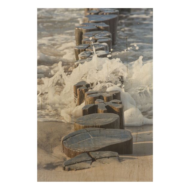 Tableaux en bois avec paysage Brise-lames sur la plage