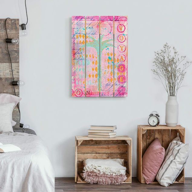 Tableaux en bois avec paysage Collage coloré - Bon voyage avec palmier