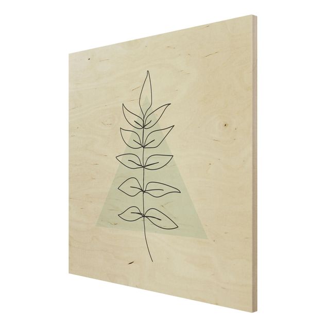 Tableaux en bois avec fleurs Géométrie de la branche Triangle Line Art