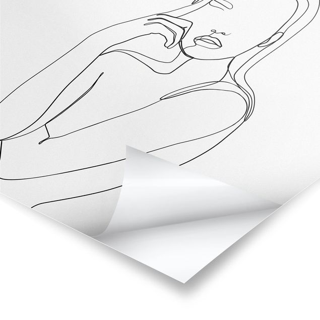 Tableau Line Art Line Art Femme Pensive Noir et Blanc