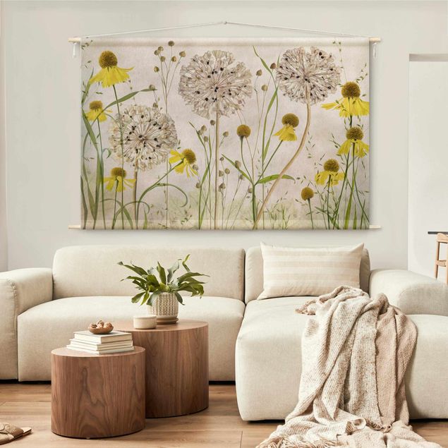 tenture murale contemporaine Allium And Helenium Illustration