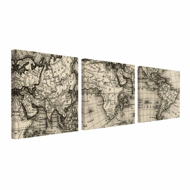 Tableaux noir et blanc Détails de la carte du vieux monde