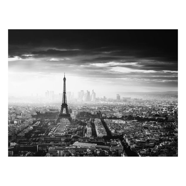 Décorations cuisine La Tour Eiffel vue du ciel en noir et blanc