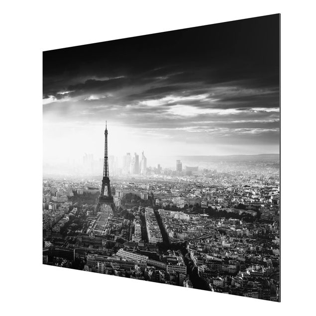 Tableaux modernes La Tour Eiffel vue du ciel en noir et blanc