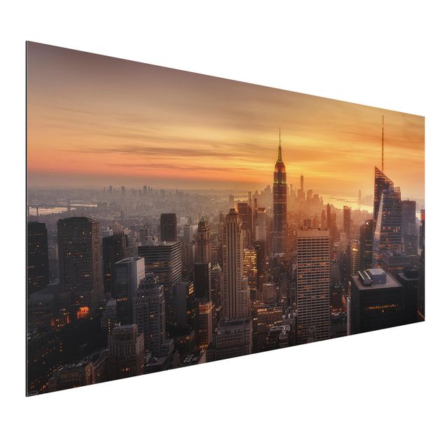 Tableaux New York Silhouette urbaine de Manhattan le soir