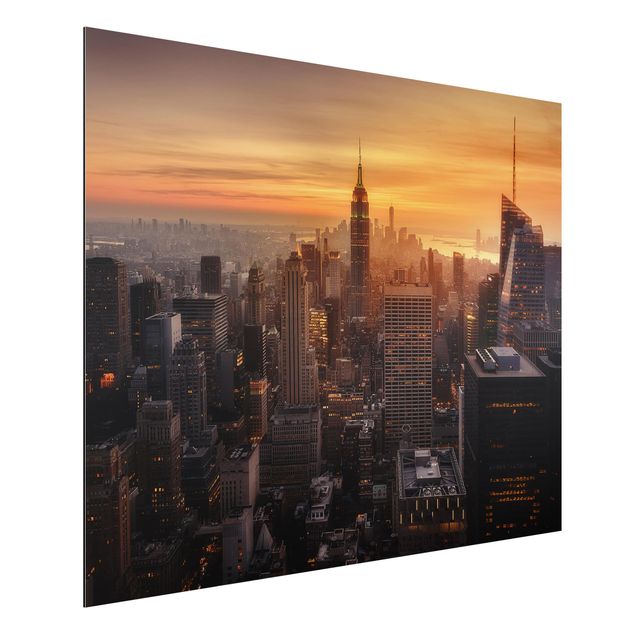 Tableaux New York Silhouette urbaine de Manhattan le soir