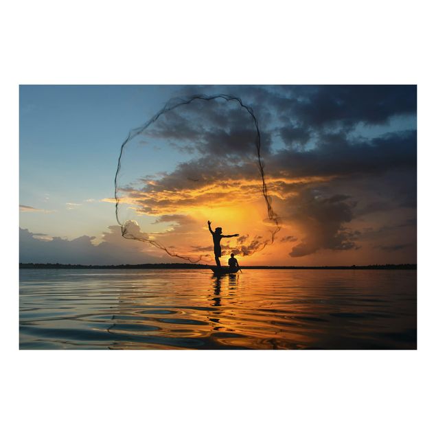 Tableau paysage Filet de pêche au coucher du soleil