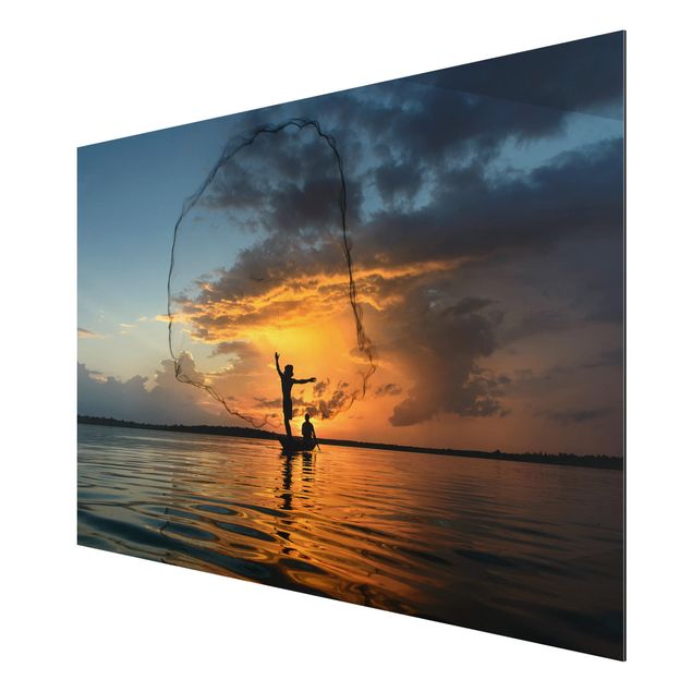 Tableau moderne Filet de pêche au coucher du soleil