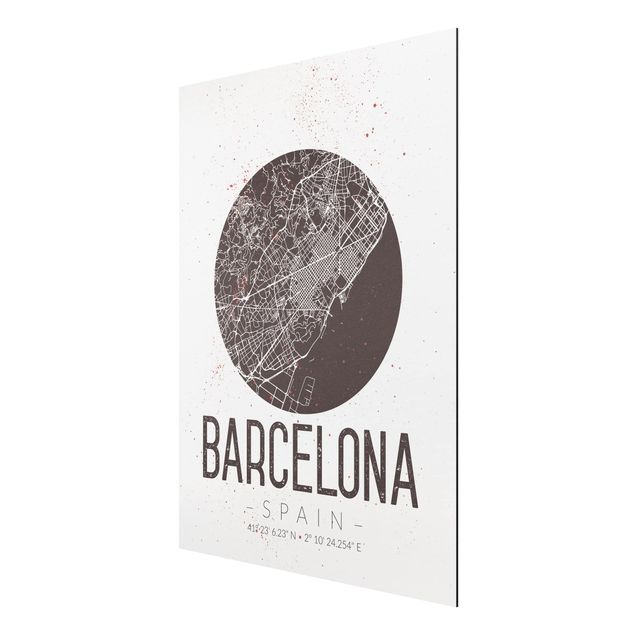 Tableaux mappemonde Plan de ville de Barcelone - Rétro