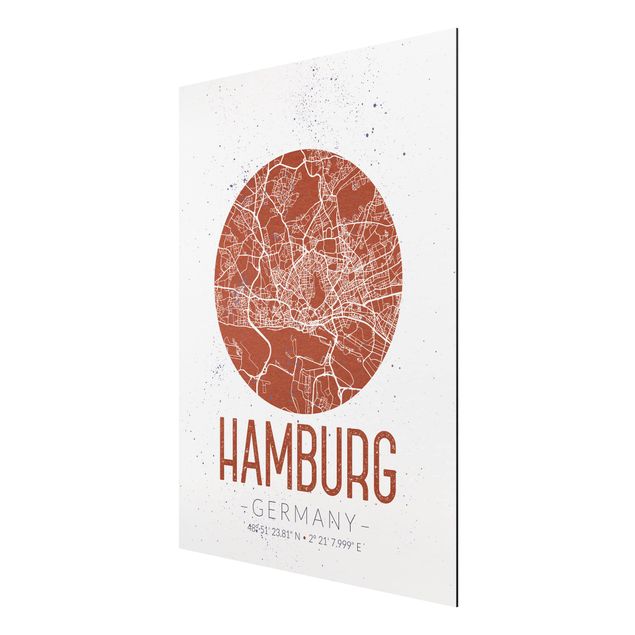 Tableau carte du monde Plan de ville de Hambourg - Rétro
