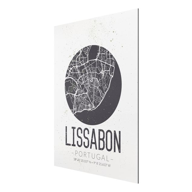 Tableaux carte du monde Plan de ville de Lisbonne - Rétro