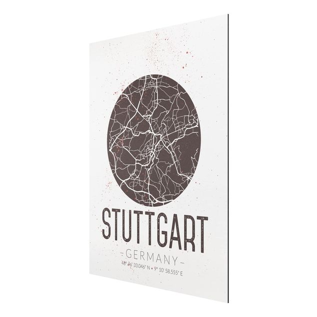 Tableaux carte du monde Plan de ville de Stuttgart - Rétro