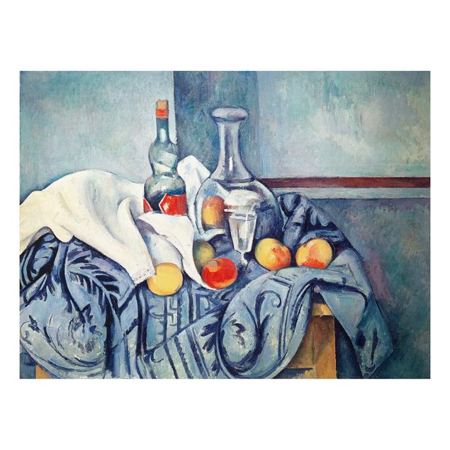 Toile impressionniste Paul Cézanne - Nature morte avec des pêches et des bouteilles