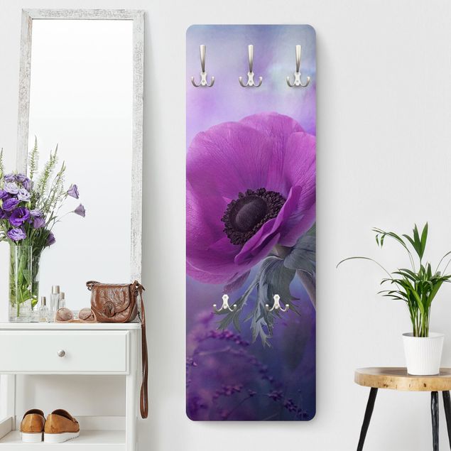 Porte-manteaux muraux avec fleurs Anémone en violet