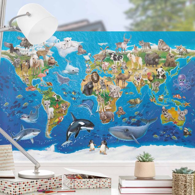 Déco chambre bébé Carte du monde avec animaux