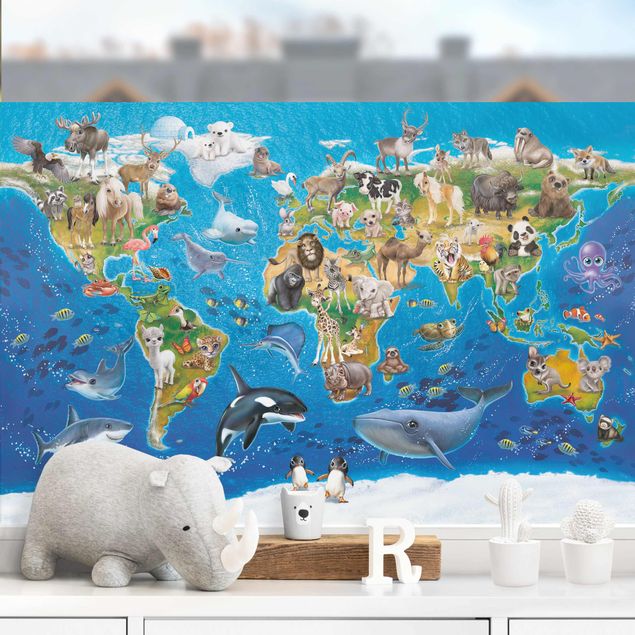 Stickers fenêtre animaux Carte du monde avec animaux
