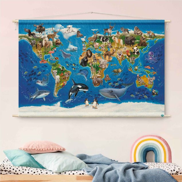 Tenture murale xxl Animal Club International - World Map With Animals