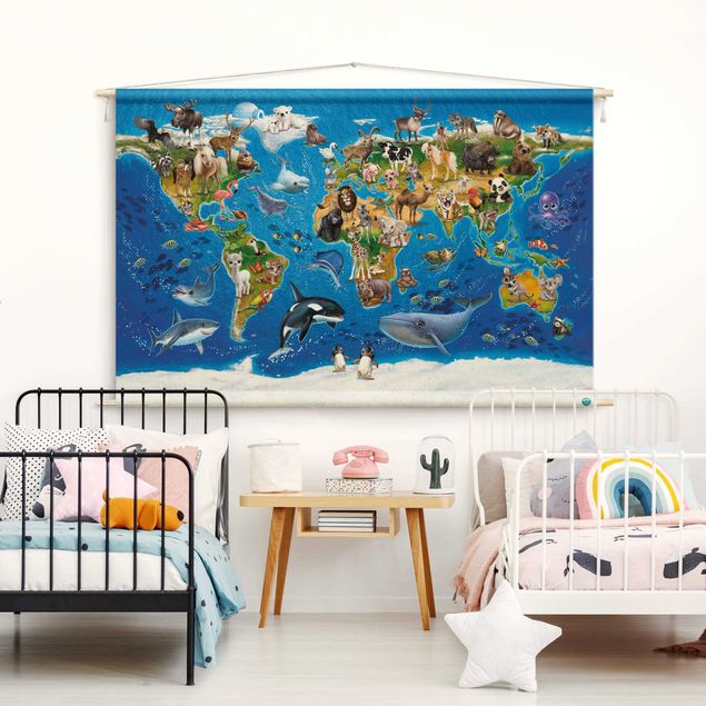 Tenture murale moderne Animal Club International - World Map With Animals