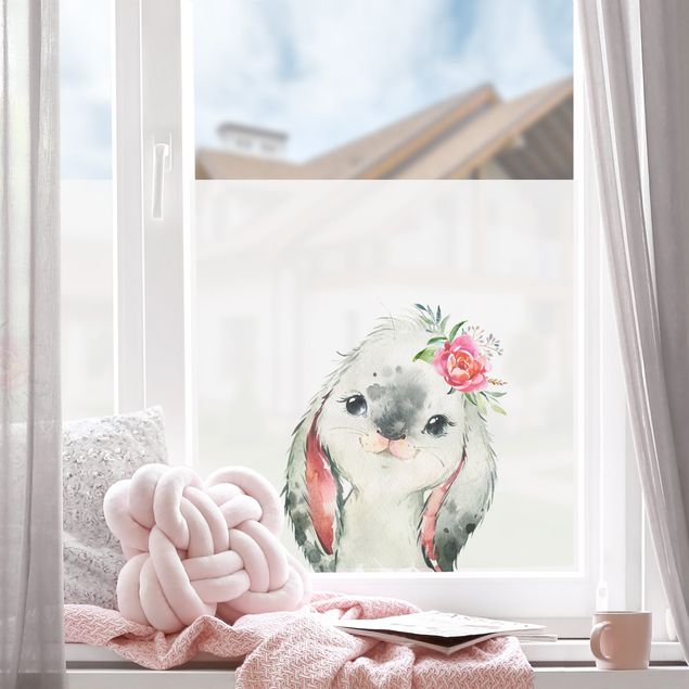Décoration pour fenêtre - Aquarelle - Regard d'un lapin