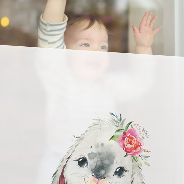 Décoration pour fenêtre - Aquarelle - Regard d'un lapin