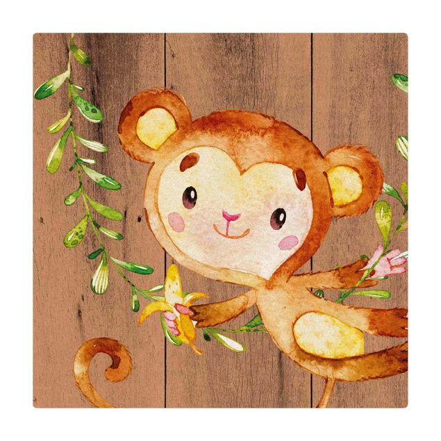 Tapis en liège - Watercolour Monkey On Wood - Carré 1:1