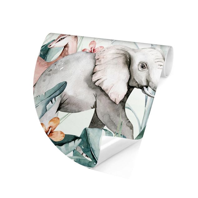 Papier peint éléphants Aquarelle - Animaux d'Afrique