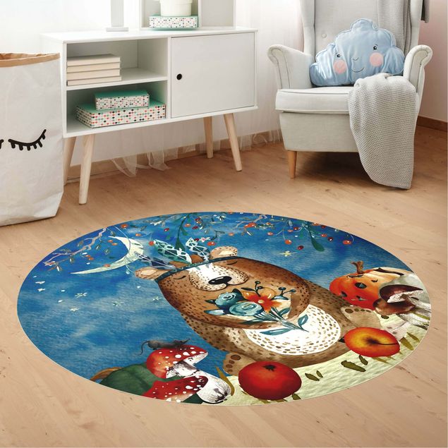 tapis salon moderne Aquarelle ours au clair de lune